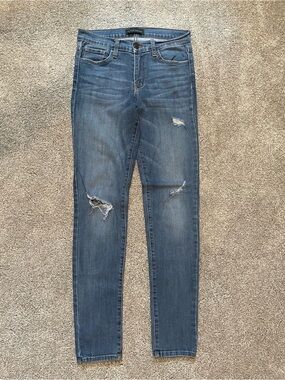 Flying Monkey Ripped Denim Skinny Jeans in Mid Blue